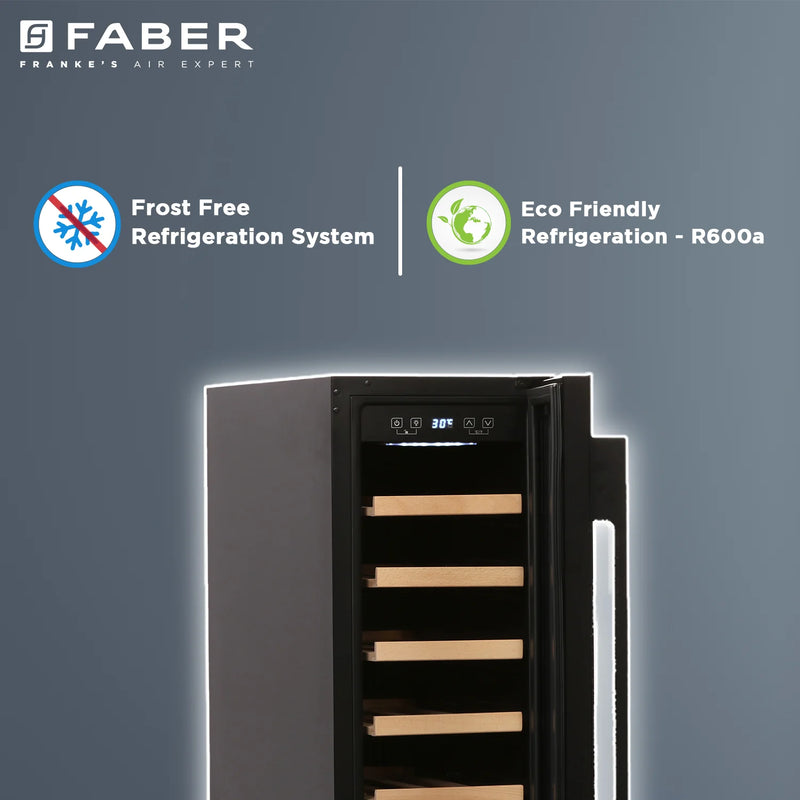 Faber FWC JCF-58 Wine Cooler – 20 Bottle Capacity, Single Zone Cooling, Touch LED Display, Wooden Shelves, Built-in / Freestanding-14