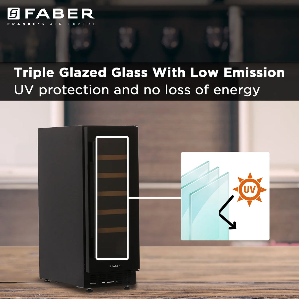 Faber FWC JCF-58 Wine Cooler – 20 Bottle Capacity, Single Zone Cooling, Touch LED Display, Wooden Shelves, Built-in / Freestanding-7