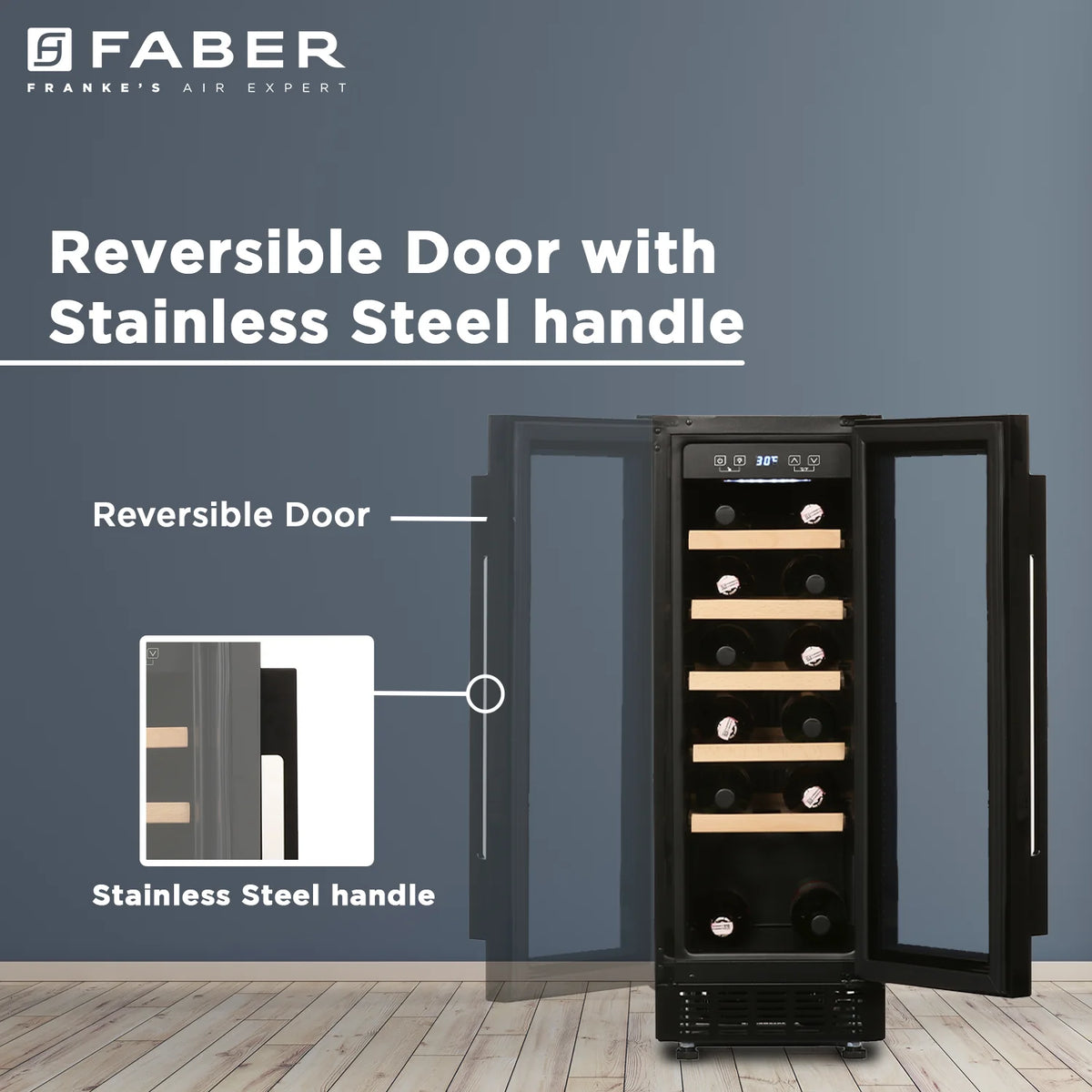 Faber FWC JCF-58 Wine Cooler – 20 Bottle Capacity, Single Zone Cooling, Touch LED Display, Wooden Shelves, Built-in / Freestanding-4