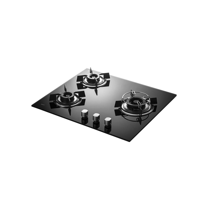 KAFF HBR 603B Built-in Hob | 3 Brass Burners | 60 cm | Auto Electric Ignition | Black Tempered Glass-1