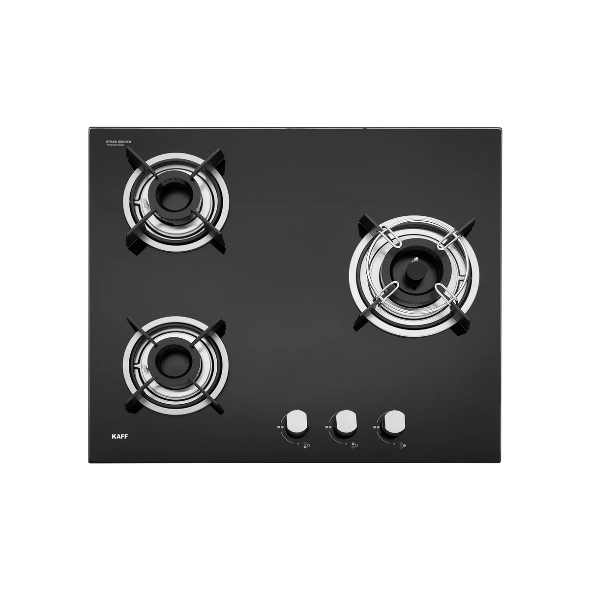 KAFF HBR 603B Built-in Hob | 3 Brass Burners | 60 cm | Auto Electric Ignition | Black Tempered Glass