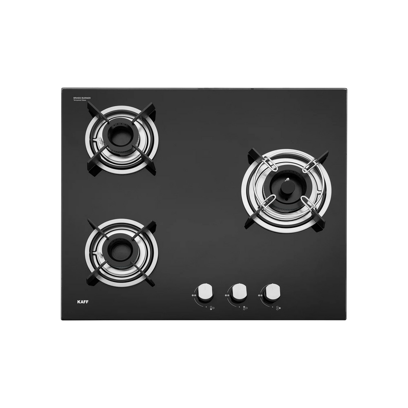 KAFF HBR 603B Built-in Hob | 3 Brass Burners | 60 cm | Auto Electric Ignition | Black Tempered Glass-2