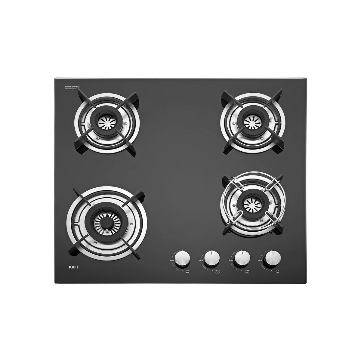 KAFF HBR 604A Built-in Hob | 4 Brass Burners | 60 cm | Auto Electric Ignition | Black Tempered Glass