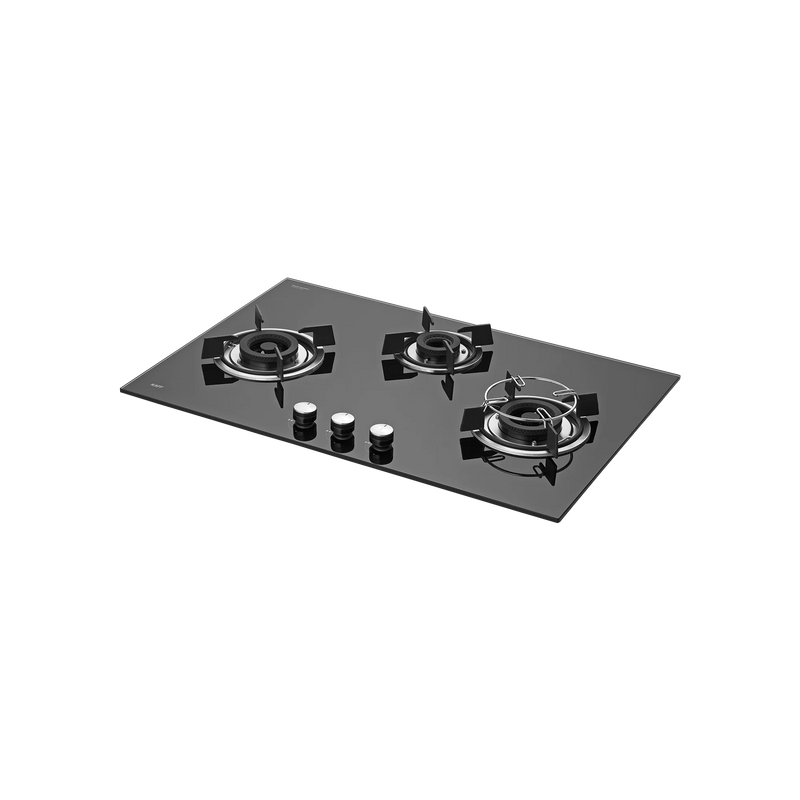 KAFF HBR 783B Built-in Hob | 3 Brass Burners | 78 cm | Auto Electric Ignition | Black Tempered Glass-1