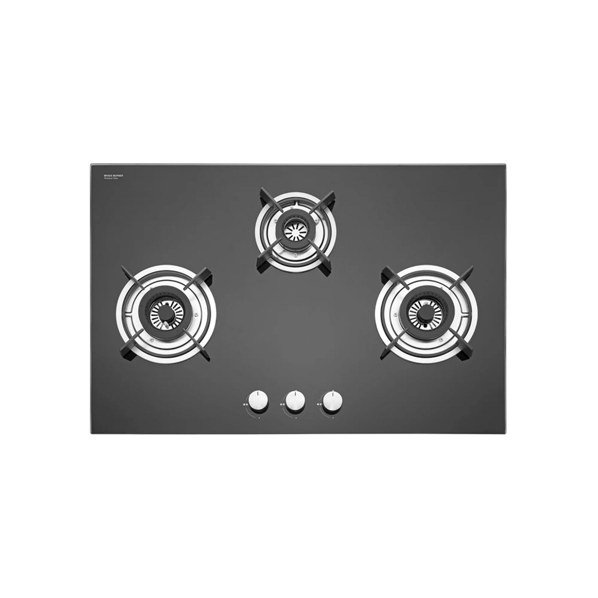 KAFF HBR 783B Built-in Hob | 3 Brass Burners | 78 cm | Auto Electric Ignition | Black Tempered Glass