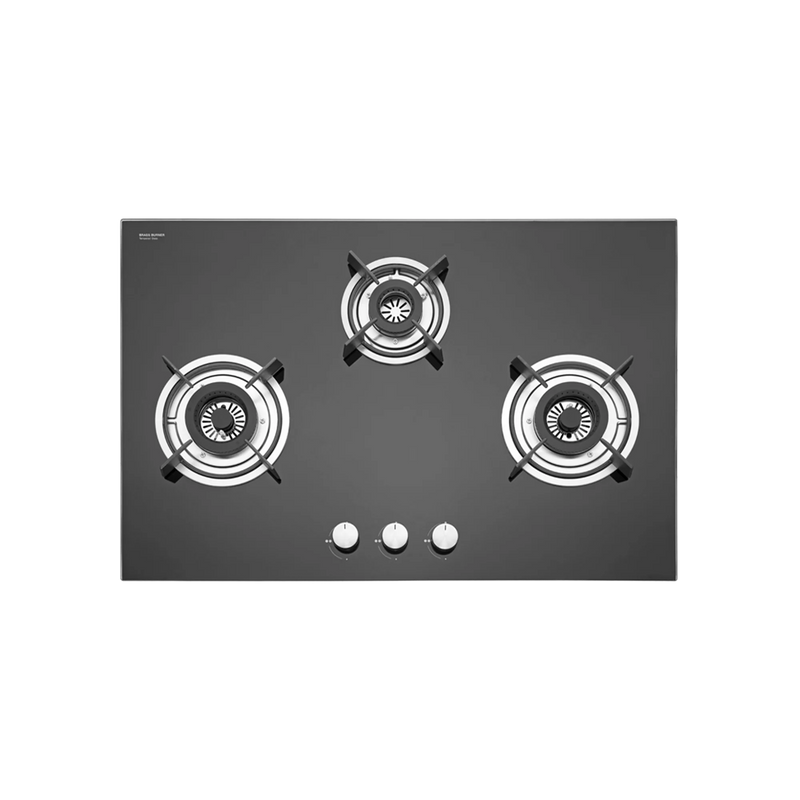 KAFF HBR 783B Built-in Hob | 3 Brass Burners | 78 cm | Auto Electric Ignition | Black Tempered Glass-2