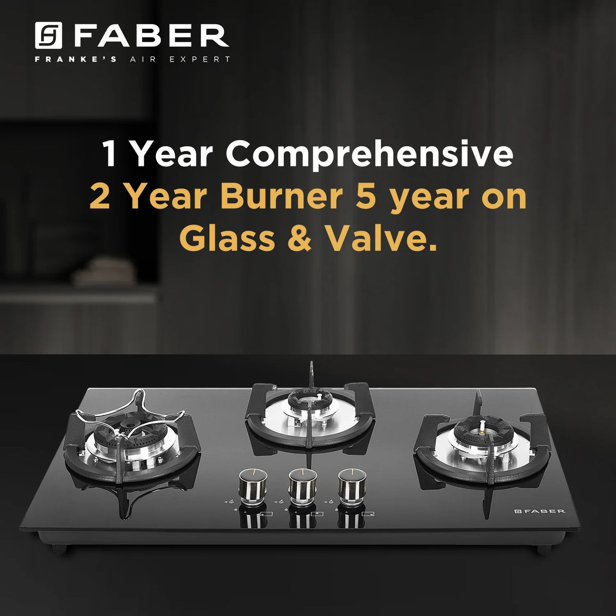 Faber HOB SUPERIA HT763 BR AI N – 3-Burner Brass Gas Hob, Toughened Black Glass, Auto Ignition, 76cm-4