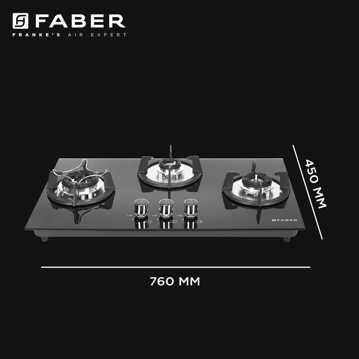 Faber HOB SUPERIA HT763 BR AI N – 3-Burner Brass Gas Hob, Toughened Black Glass, Auto Ignition, 76cm-6