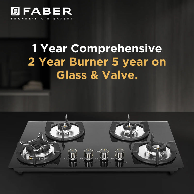 Faber HOB SUPERIA HT764 BR AI N – 4-Burner Brass Gas Hob, Toughened Black Glass, Auto Ignition, 76cm-4
