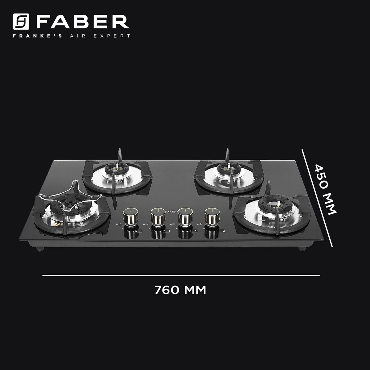 Faber HOB SUPERIA HT764 BR AI N – 4-Burner Brass Gas Hob, Toughened Black Glass, Auto Ignition, 76cm-7