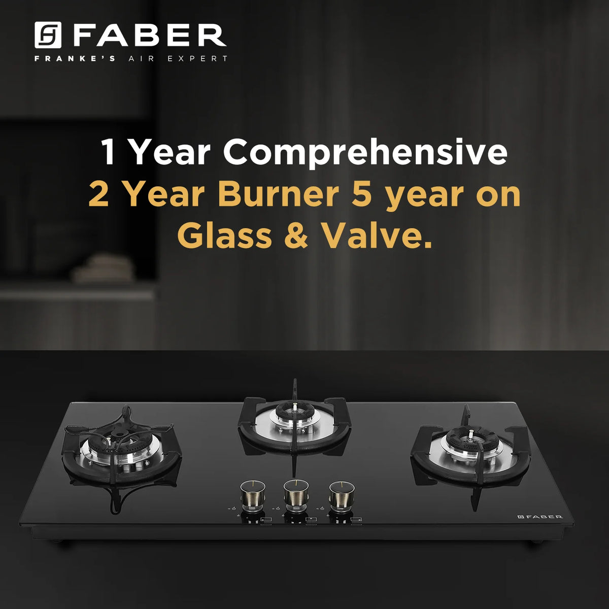 Faber HOB SUPERIA HT903 BR AI N – 3-Burner Brass Gas Hob, Toughened Black Glass, Auto Ignition, 90cm-6