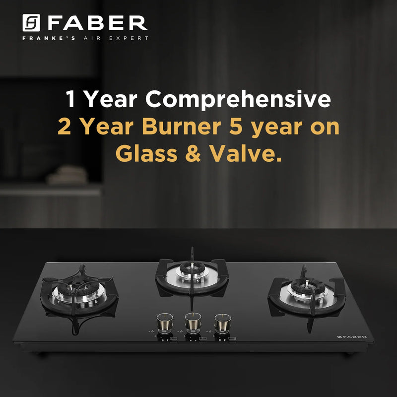 Faber HOB SUPERIA HT903 BR AI N – 3-Burner Brass Gas Hob, Toughened Black Glass, Auto Ignition, 90cm-6