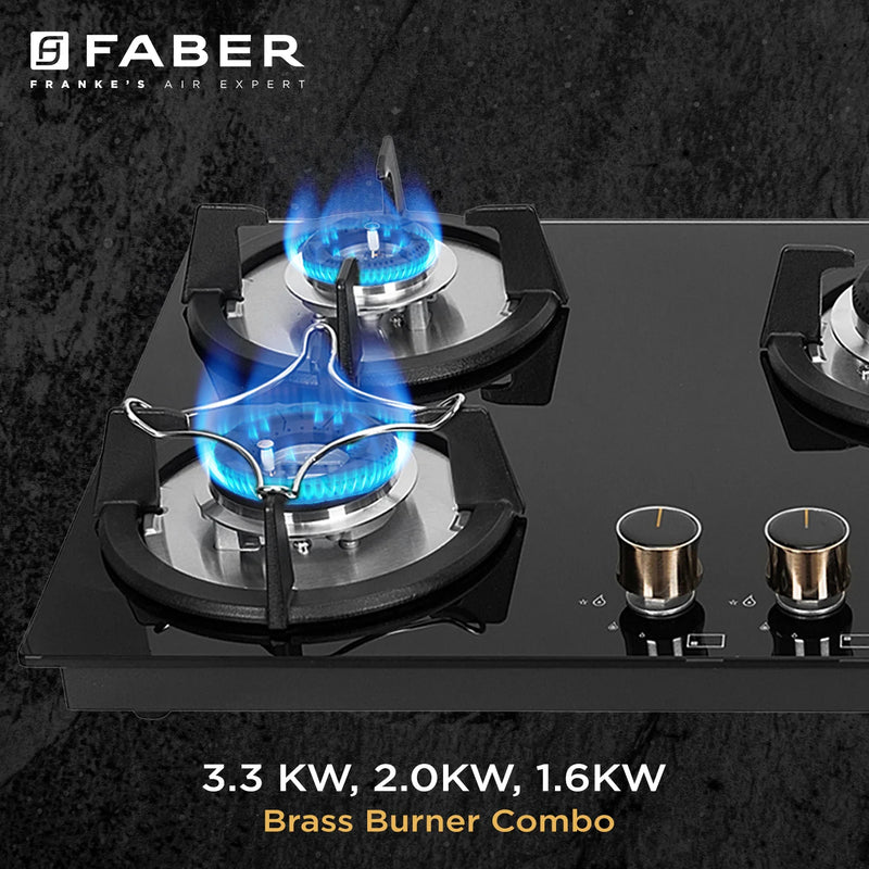 Faber HOB SUPERIA HT905 BR AI N – 5-Burner Brass Gas Hob, Toughened Black Glass, Auto Ignition, 90cm-9