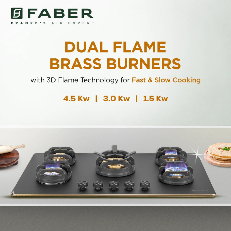 Faber Verona HD905 CI FFD AI 90 cm Built-In Gas Hob – 5 Brass Burners, Flame Failure Safety & Auto-Ignition-7