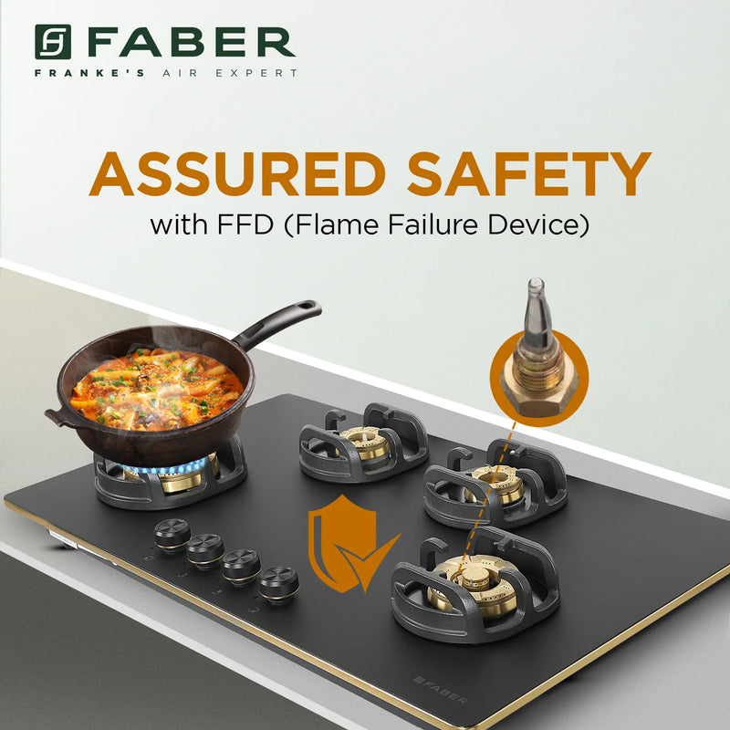 Faber Verona HD904 CI FFD AI 90 cm Built-In Gas Hob – 4 Brass Burners, Flame Failure Safety & Auto-Ignition-8
