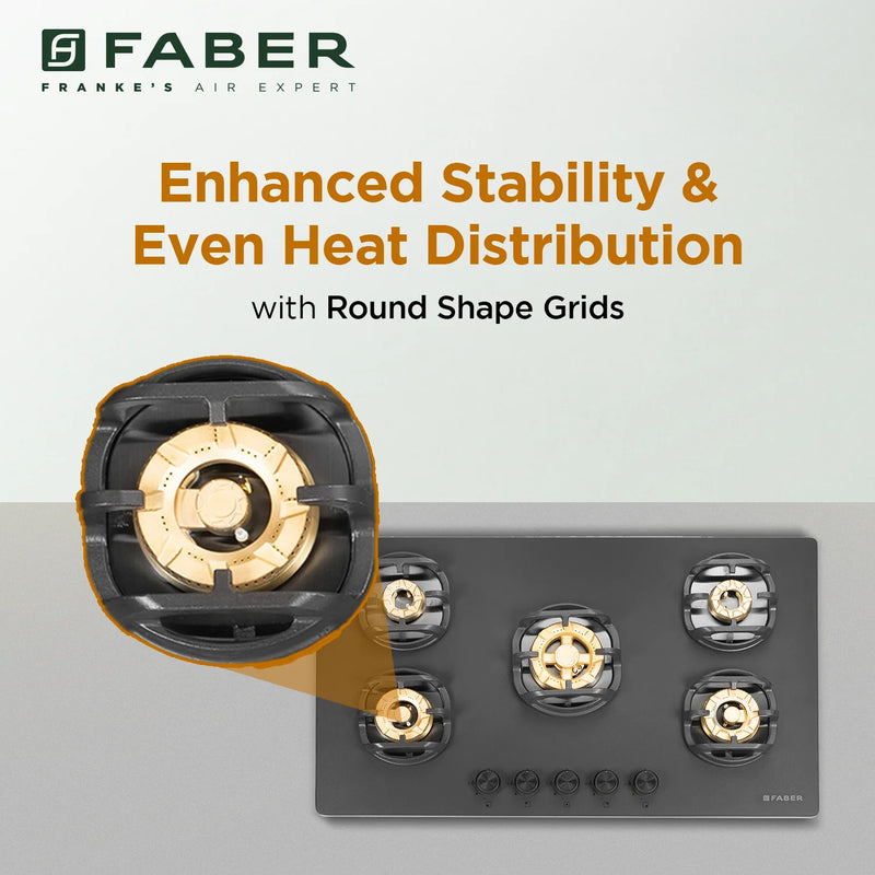 Faber Verona HD905 CI FFD AI 90 cm Built-In Gas Hob – 5 Brass Burners, Flame Failure Safety & Auto-Ignition-11