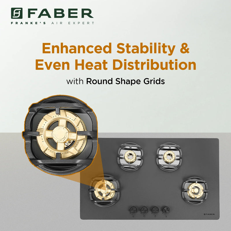 Faber Verona HD904 CI FFD AI 90 cm Built-In Gas Hob – 4 Brass Burners, Flame Failure Safety & Auto-Ignition-10