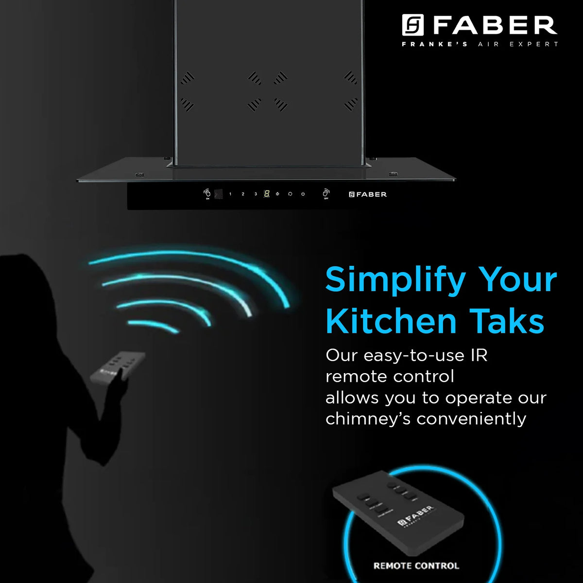Faber Cosmos 3D HC SC BK BF 60 cm Wall-Mounted Chimney – 1400 m³/hr Suction, Baffle Filter & Auto-Clean-10