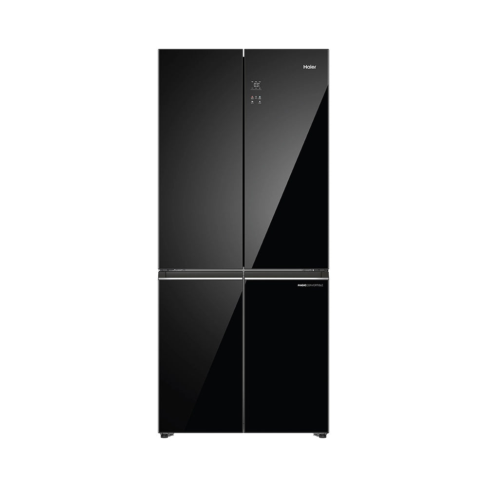 Haier Lumiere 520L 3 Star Black Glass French Door Refrigerator with Smart Sense AI | HRB-600KGU1