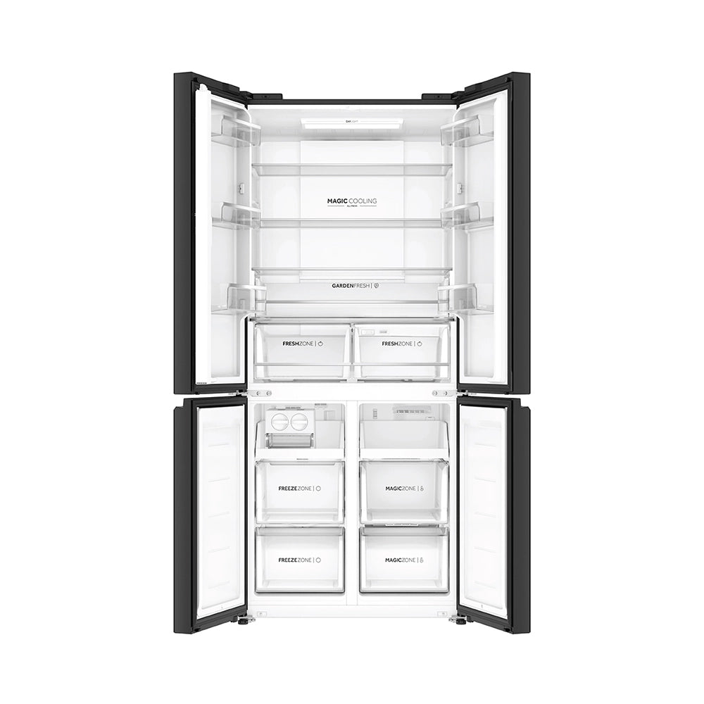 Haier Lumiere 520L 3 Star Black Glass French Door Refrigerator with Smart Sense AI | HRB-600KGU1-4