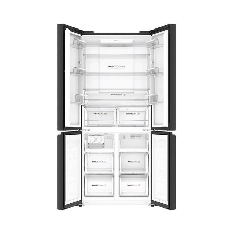 Haier Lumiere 520L 3 Star Black Glass French Door Refrigerator with Smart Sense AI | HRB-600KGU1-4