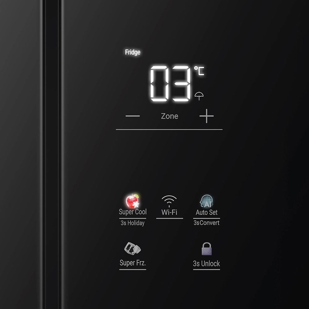 Haier Lumiere 520L 3 Star Black Glass French Door Refrigerator with Smart Sense AI | HRB-600KGU1-8