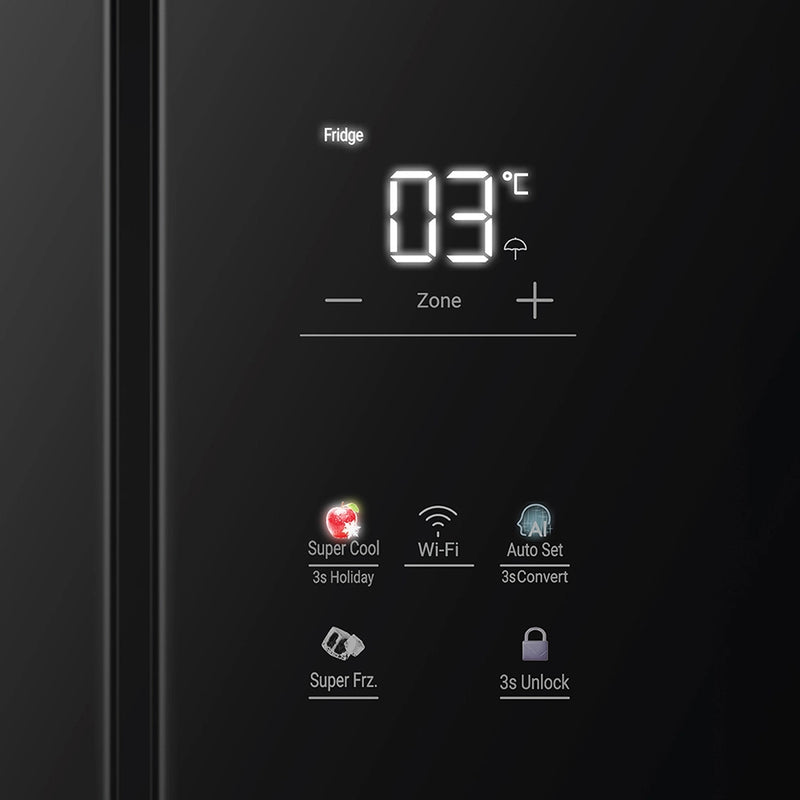 Haier Lumiere 520L 3 Star Black Glass French Door Refrigerator with Smart Sense AI | HRB-600KGU1-8