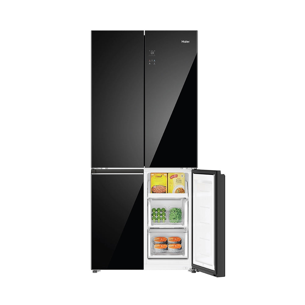 Haier Lumiere 520L 3 Star Black Glass French Door Refrigerator with Smart Sense AI | HRB-600KGU1-12