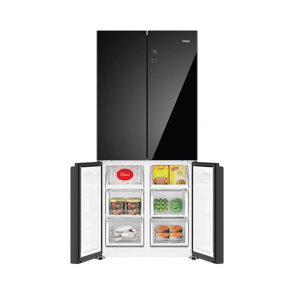 Haier Lumiere 520L 3 Star Black Glass French Door Refrigerator with Smart Sense AI | HRB-600KGU1-14