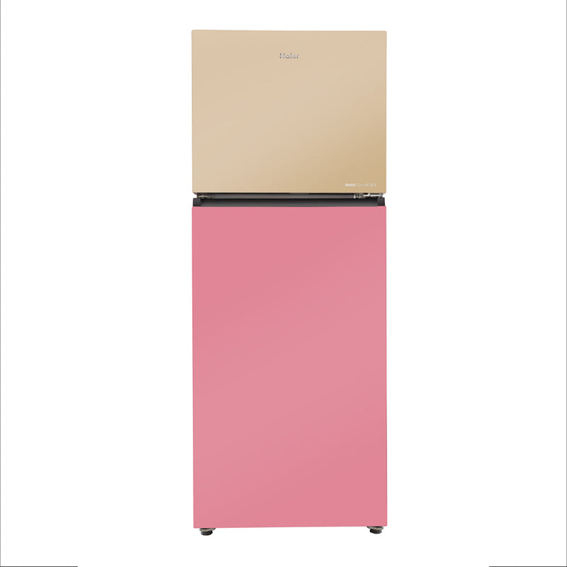 Haier 328L 2 Star Cream Pink Glass Double Door Refrigerator  (HRF-3782CPGA-P)-1