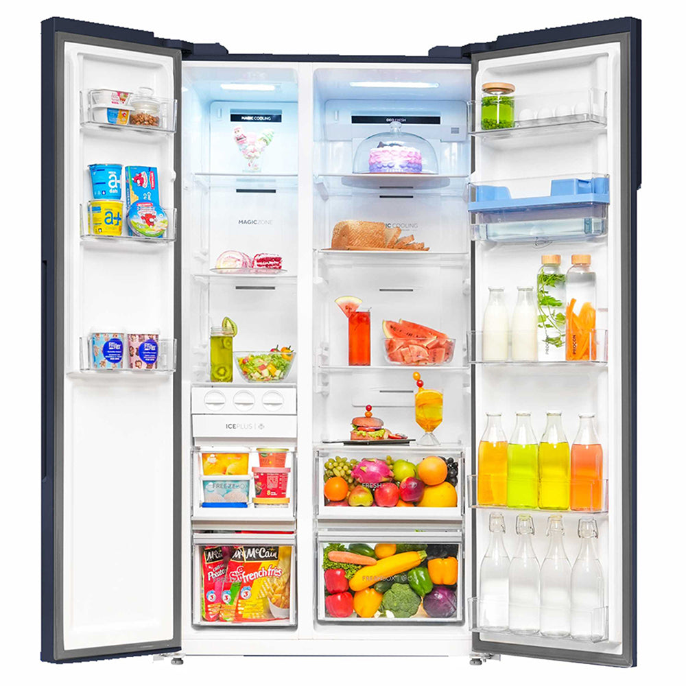 Haier 596L 3 Star Ultramarine Steel Smart Convertible Side-by-Side Refrigerator | HRS-682WUSU1-2