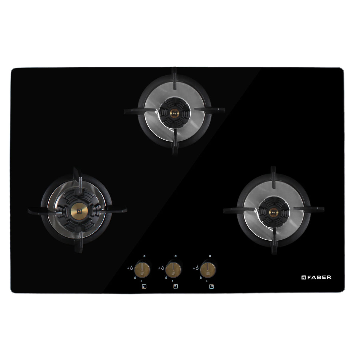 Faber Hob Maxus HT783 CRS BR CI AI – 3-Burner Brass Gas Hob, 78cm, Cast Iron Pan Support, Auto Ignition