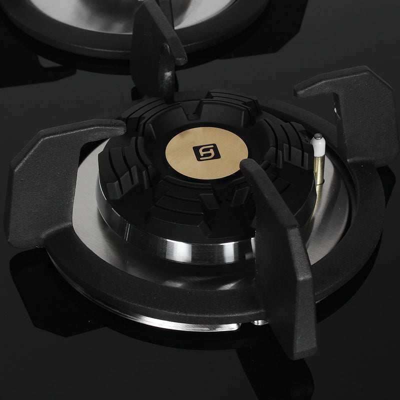 Faber Hob Maxus HT784 CRS BR CI AI – 4-Burner Brass Gas Hob, Tempered Black Glass, Auto Ignition, 78cm-4
