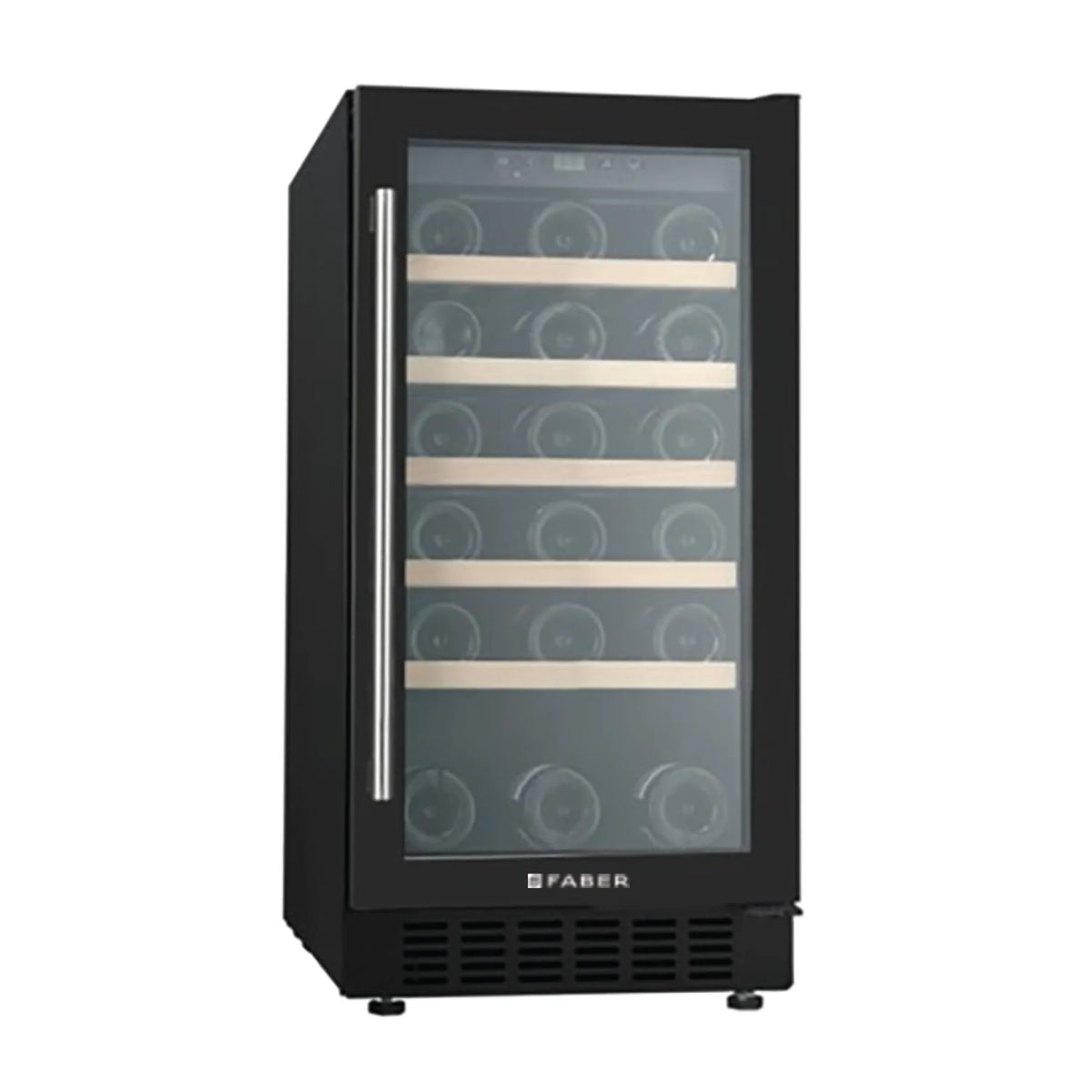 Faber FWC JCF-88 Wine Cooler – 33 Bottle Capacity, Single Zone Cooling, Touch LED Display, Wooden Shelves, Built-in / Freestanding