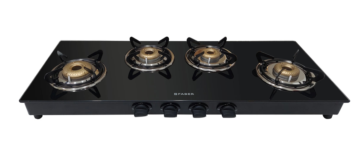 Faber HOB Cooktop Jumbo XL AI 4BB – 4 Burner Built-in Gas Hob with Auto Ignition, Brass Burners & Jumbo Burner | MS Powder Coated Finish