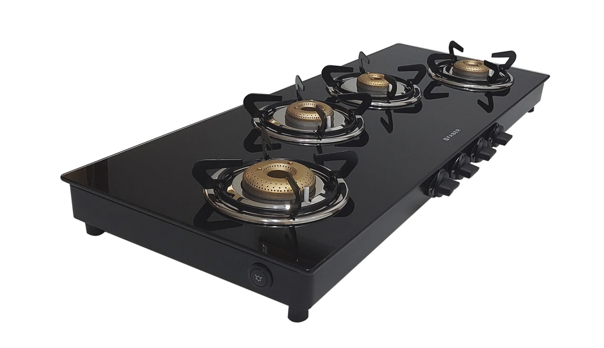 Faber HOB Cooktop Jumbo XL AI 4BB – 4 Burner Built-in Gas Hob with Auto Ignition, Brass Burners & Jumbo Burner | MS Powder Coated Finish
