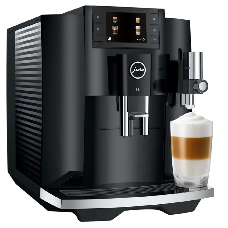 Jura E8 (Latest 2025 Model) Automatic Coffee Machine – 17 Specialty Drinks, P.A.G.2 Grinder, 3.5” Display, One-Touch Milk Cleaning (Piano Black)-1