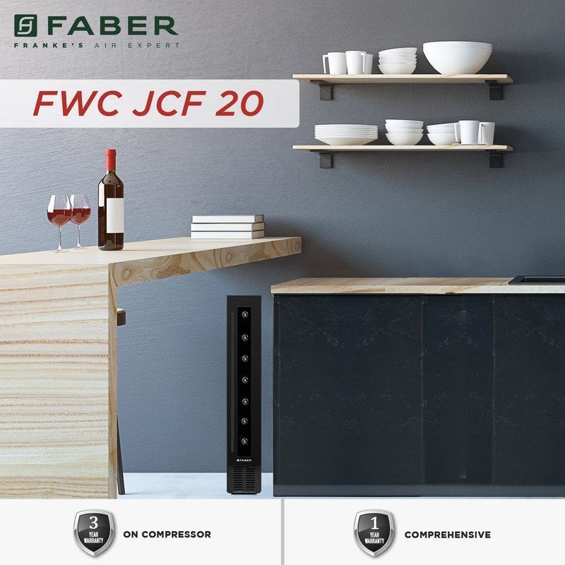 Faber FWC JCF 20 Wine Cooler – 7 Bottle Capacity, Single Zone Cooling, Touch LED Display, Wooden Shelves, Built-in / Freestanding-2
