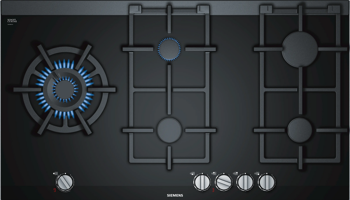 Siemens iQ700 Gas Hob 90 cm (ER9A6SD70I) – 5 Burners, 6.0 kW Dual Wok Burner, stepFlame Technology, Black Ceramic-1