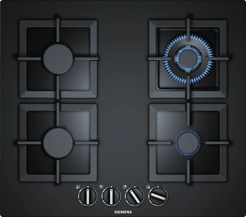 Siemens iQ500 Gas Hob 60 cm (EP6A6HB20I) – 4 Burners, Wok Burner, stepFlame Technology, Black Tempered Glass-1