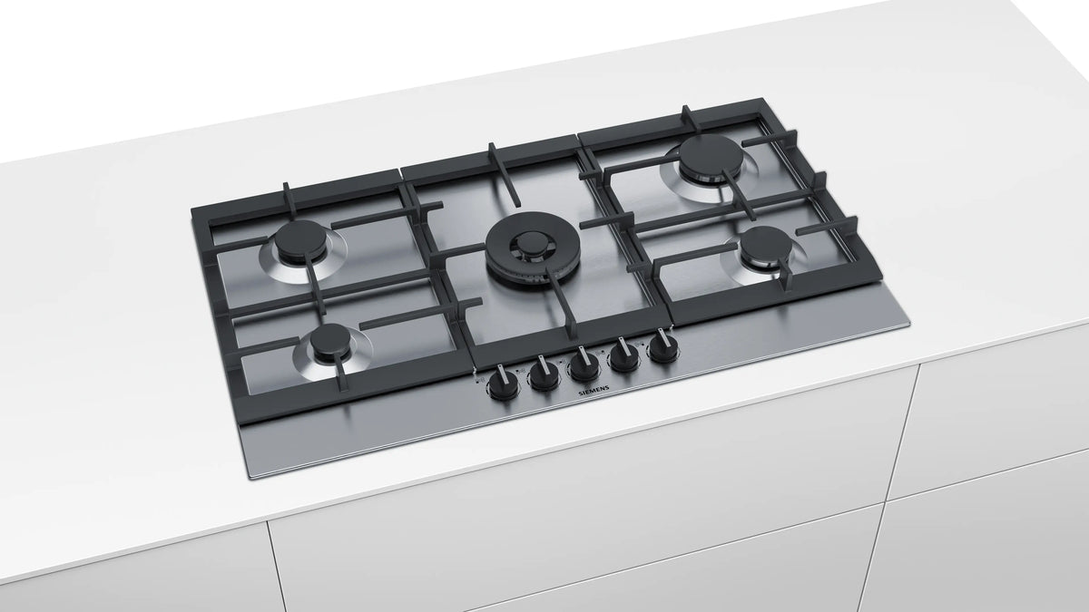 Siemens iQ500 Gas Hob 90 cm (EC9A5RB90I) – 5 Burners, Dual Wok Burner, stepFlame Technology, Stainless Steel