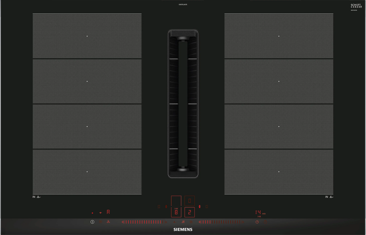 Siemens iQ700 Induction Hob with Integrated Ventilation System 80 cm (EX875LX67E) – FlexInduction, Dual lightSlider, Home Connect
