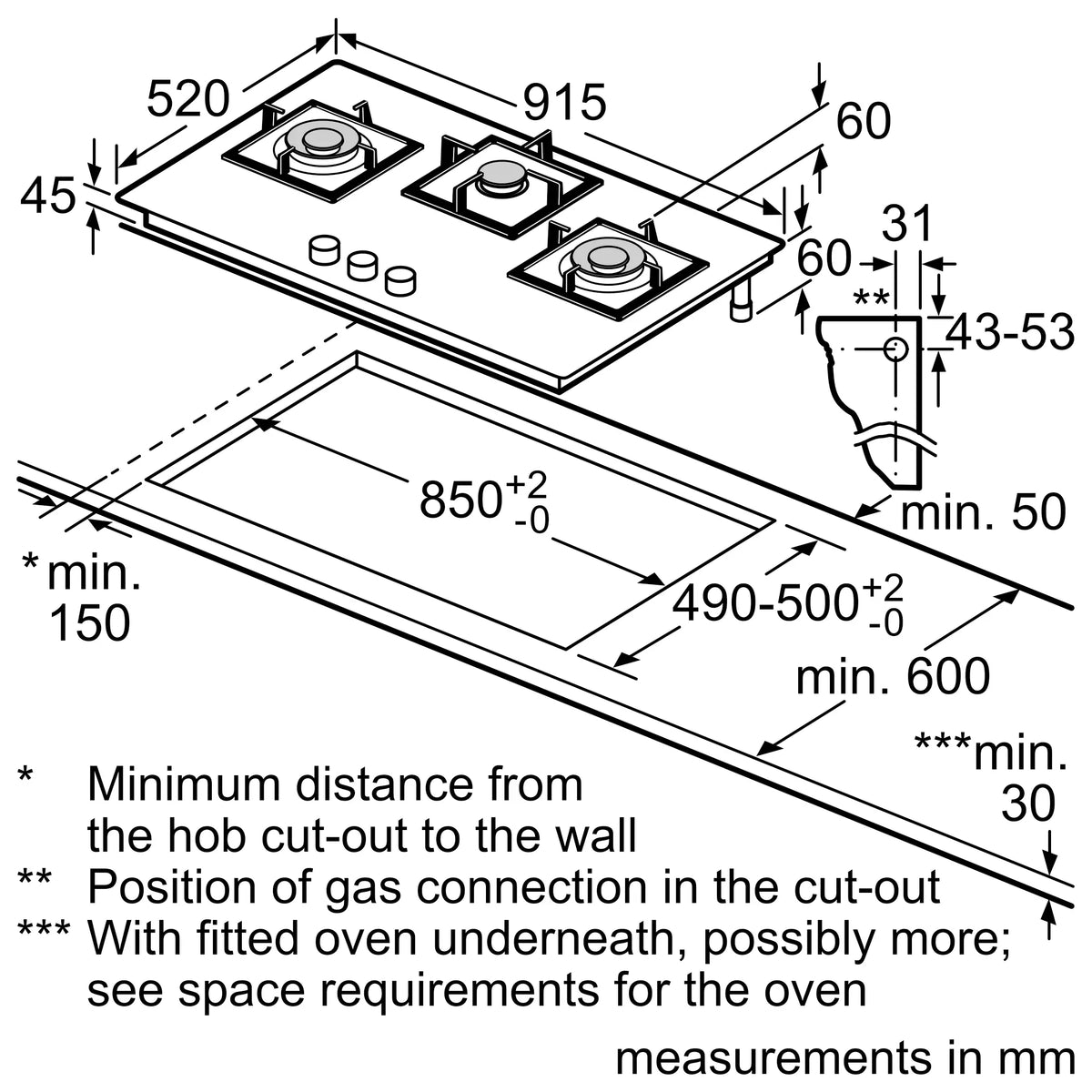 Bosch PPW9A6B20I 90 cm Built-in Gas Hob with 5 High-Performance Burners-2