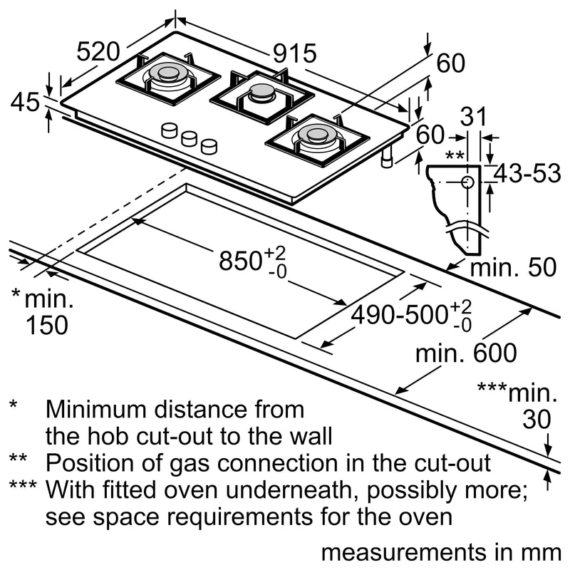 Bosch PPW9A6B20I 90 cm Built-in Gas Hob with 5 High-Performance Burners-2