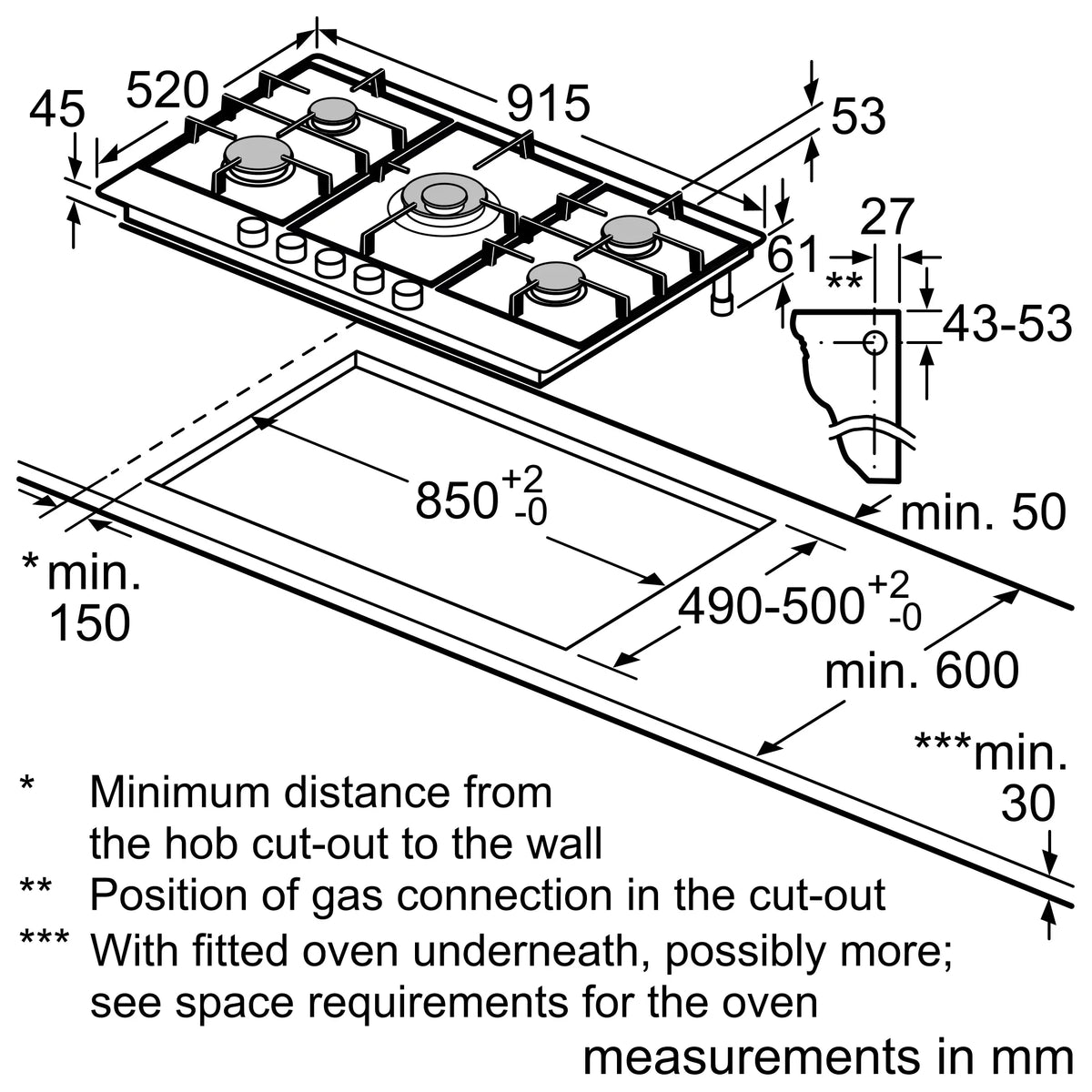 Bosch PCR9A5B90I 90 cm Built-in Gas Hob with 5 High-Performance Burners-7