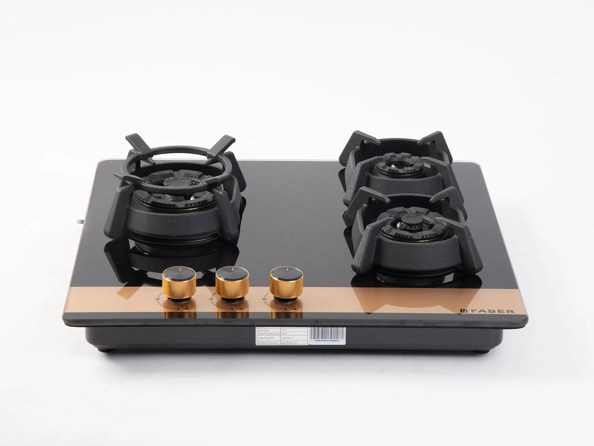 Faber Utopia HT-603 BR CI 60 cm Built-In Gas Hob – 3 Brass Burners, Flame Failure Safety & Auto-Ignition