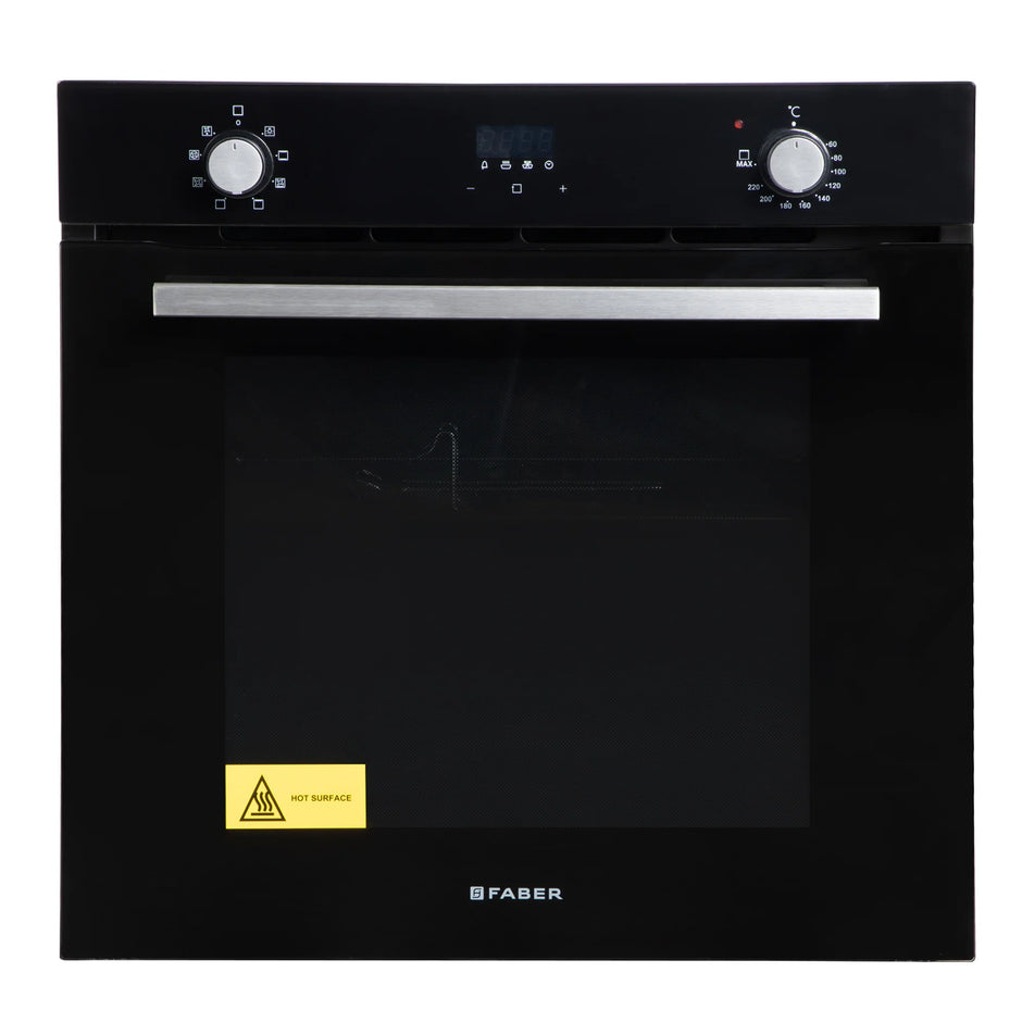 Faber FBIO 80L 8F BK Built-in Oven – 80L Black Glass, 8 Cooking Functions, Push/Pull Knob Control, Digital Timer, Convection & Grill Cooking, Energy Efficient