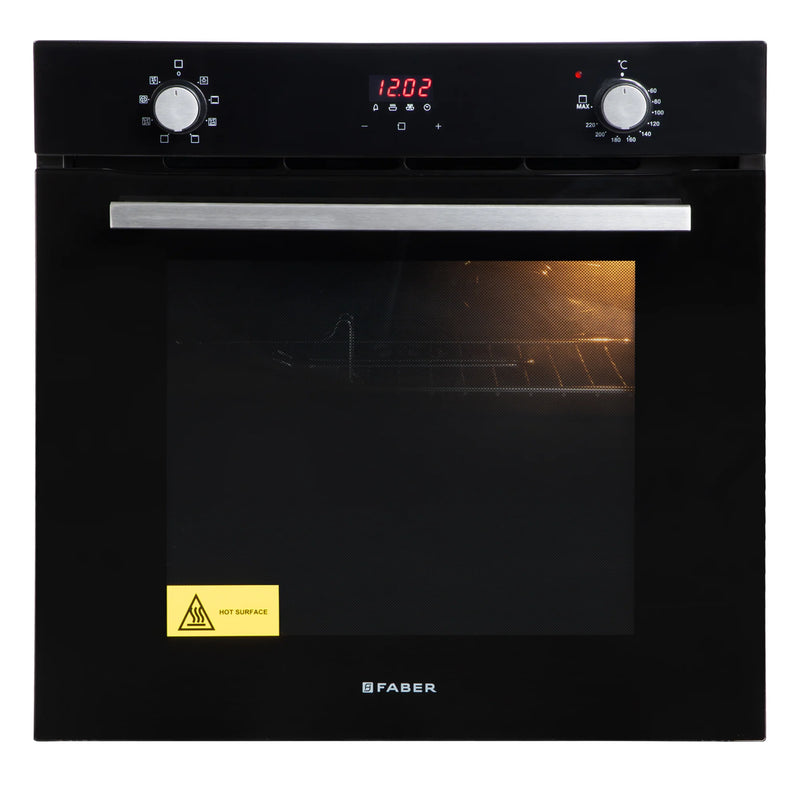 Faber FBIO 80L 8F BK Built-in Oven – 80L Black Glass, 8 Cooking Functions, Push/Pull Knob Control, Digital Timer, Convection & Grill Cooking, Energy Efficient-1