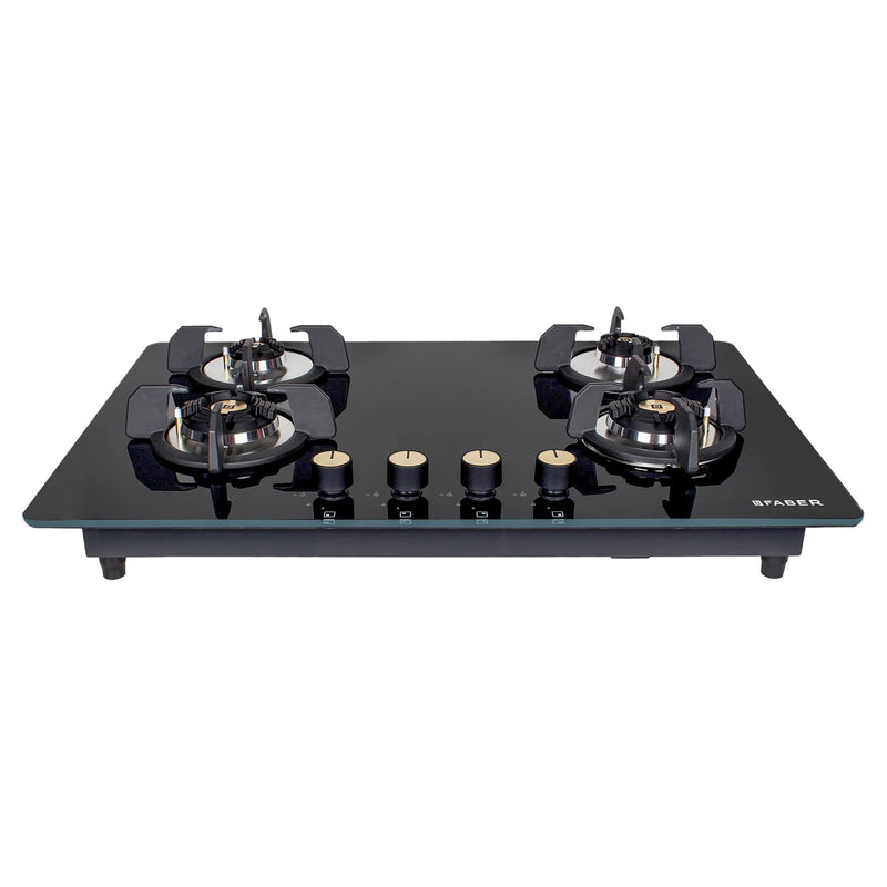 Faber Hob Maxus HT784 CRS BR CI AI – 4-Burner Brass Gas Hob, Tempered Black Glass, Auto Ignition, 78cm-1