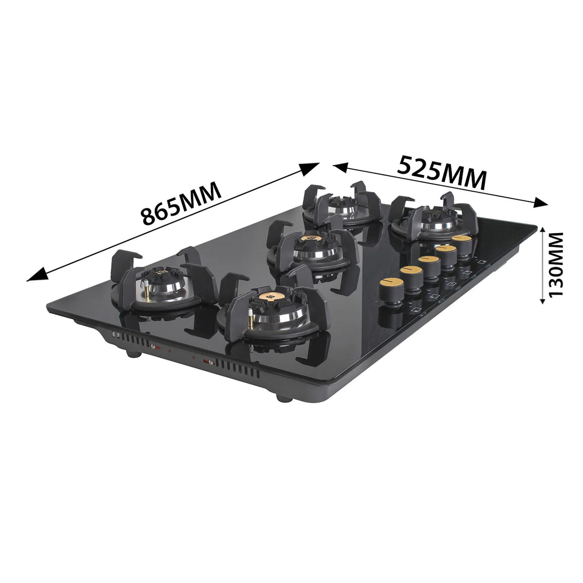 Faber Hob Maxus HT905 CRS BR CI AI – 5-Burner Brass Gas Hob, Black Toughened Glass, Auto Ignition, 90cm-10